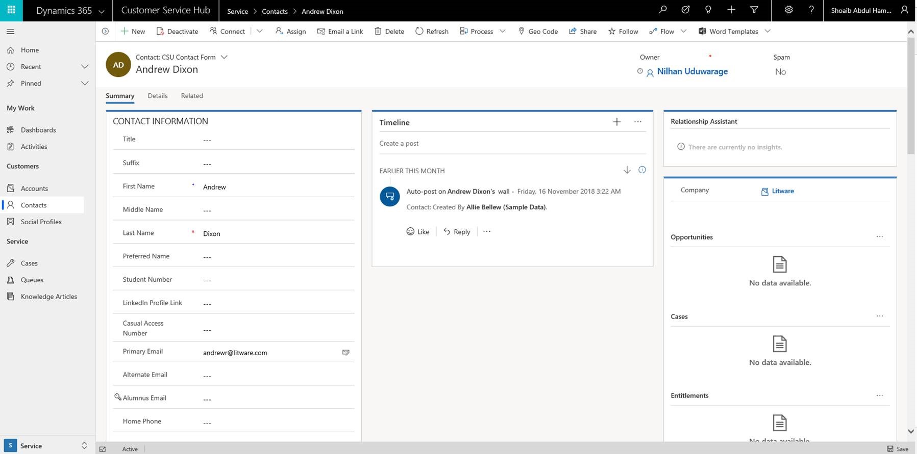 Contact Management screenshot from Microsoft Dynamics 365