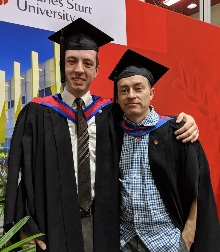 Patrick Montgomery and Chris Williams graduating - Computer Shop, Bathurst