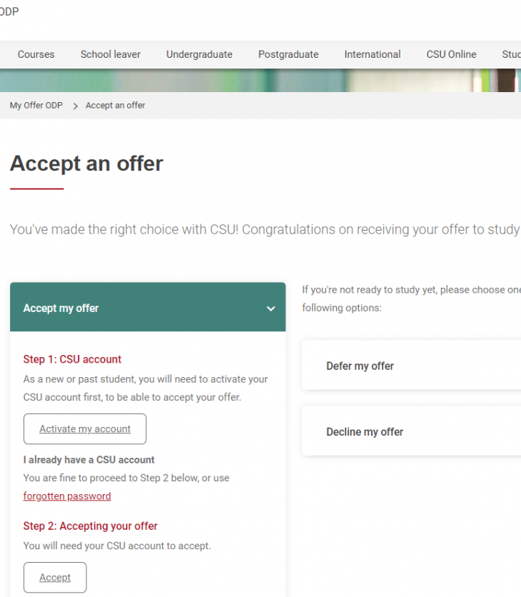 Screenshot of the new Accept an offer page